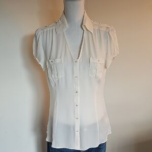 White House Black Market Cream Button-Up Blouse